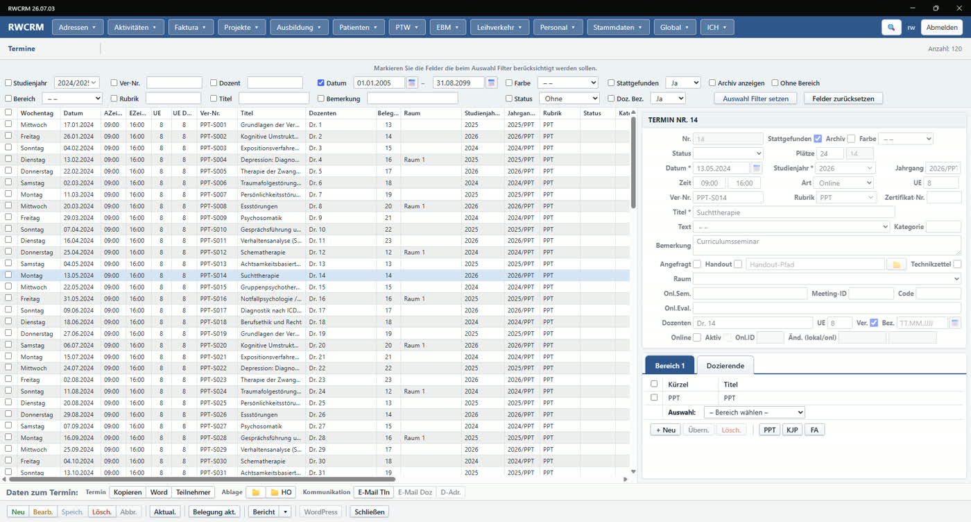 RWCRM – Terminverwaltung mit Teilnehmerliste