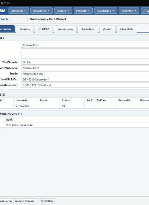 RWCRM – Studienbuch auf dem Tablet