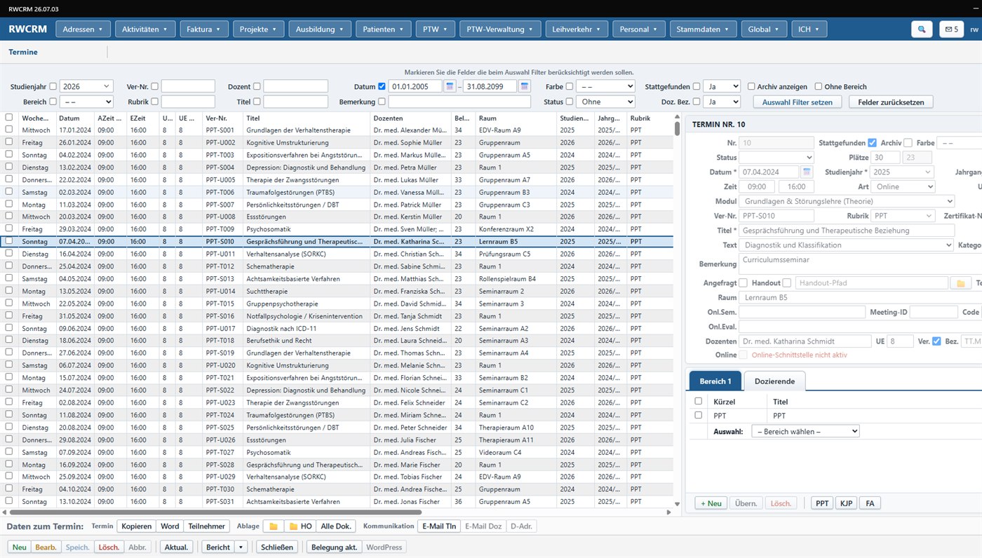 RWCRM – Terminverwaltung mit Dozenten, Räumen und Belegung